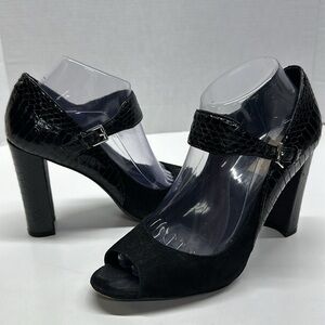 Lauren Ralph Lauren Maryjane High Heel Shoes Peep Toe Shoe Suede Black Size 9.5